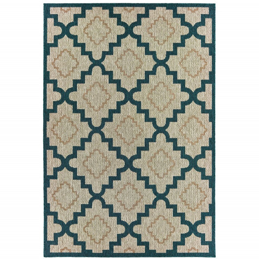 10' X 13' Blue and Gray Geometric Stain Resistant Indoor Outdoor Area Rug