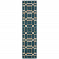 2' X 8' Blue and Gray Geometric Stain Resistant Indoor Outdoor Area Rug
