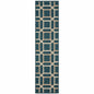 2' X 8' Blue and Gray Geometric Stain Resistant Indoor Outdoor Area Rug