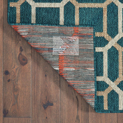 5' X 7' Blue and Gray Geometric Stain Resistant Indoor Outdoor Area Rug