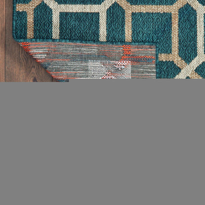 8' x 10' Blue and Gray Geometric Stain Resistant Indoor Outdoor Area Rug