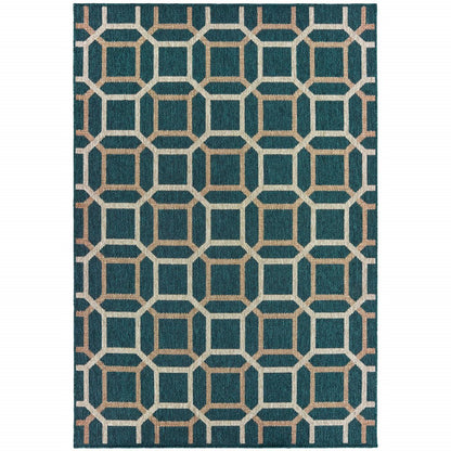10' X 13' Blue and Gray Geometric Stain Resistant Indoor Outdoor Area Rug