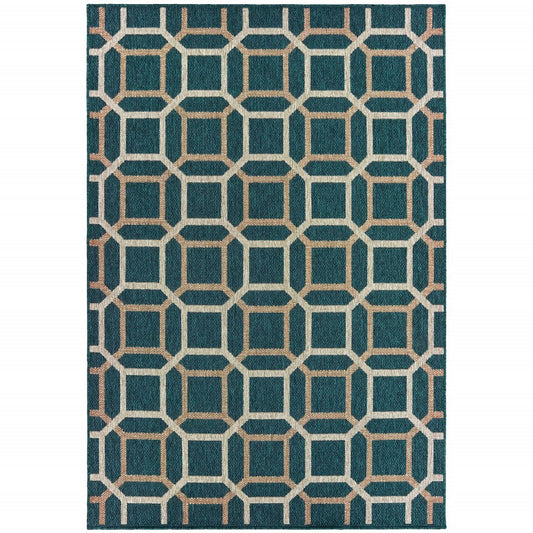 10' X 13' Blue and Gray Geometric Stain Resistant Indoor Outdoor Area Rug