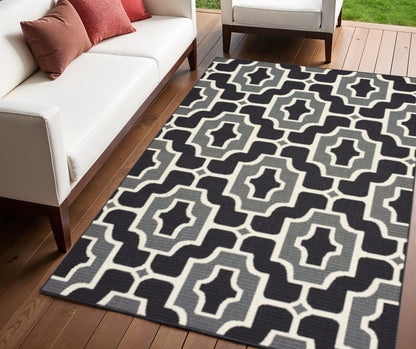 4' X 6' Black and Gray Geometric Stain Resistant Indoor Outdoor Area Rug