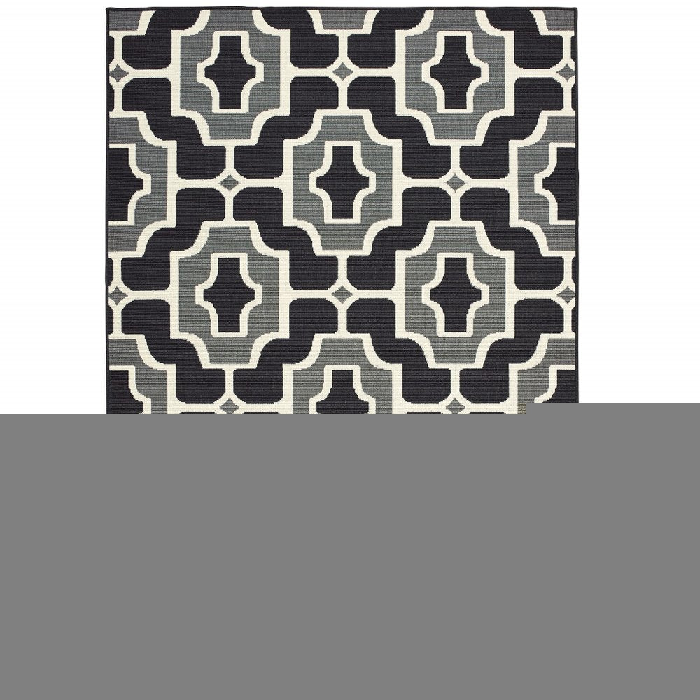 7' X 10' Black and Gray Geometric Stain Resistant Indoor Outdoor Area Rug