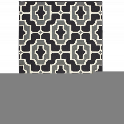 7' X 10' Black and Gray Geometric Stain Resistant Indoor Outdoor Area Rug