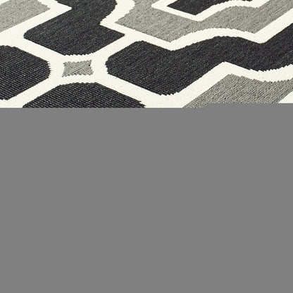 9' X 13' Black and Gray Geometric Stain Resistant Indoor Outdoor Area Rug