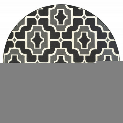 8' X 8' Black and Gray Round Geometric Stain Resistant Indoor Outdoor Area Rug