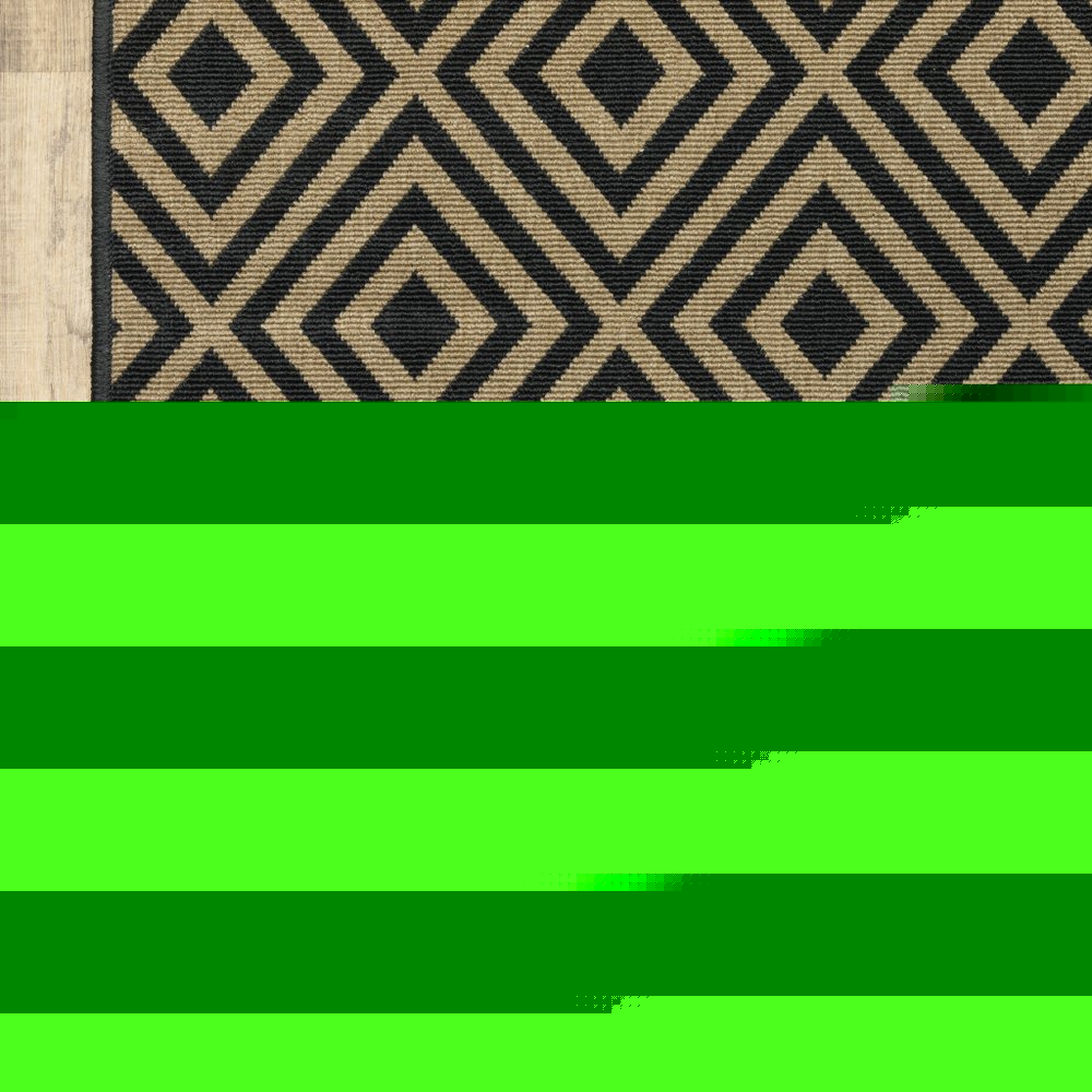 2' X 4' Black and Tan Geometric Stain Resistant Indoor Outdoor Area Rug