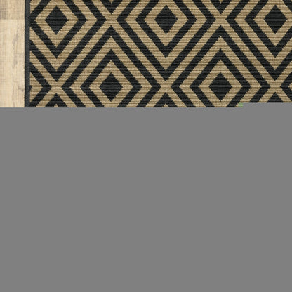 2' X 4' Black and Tan Geometric Stain Resistant Indoor Outdoor Area Rug