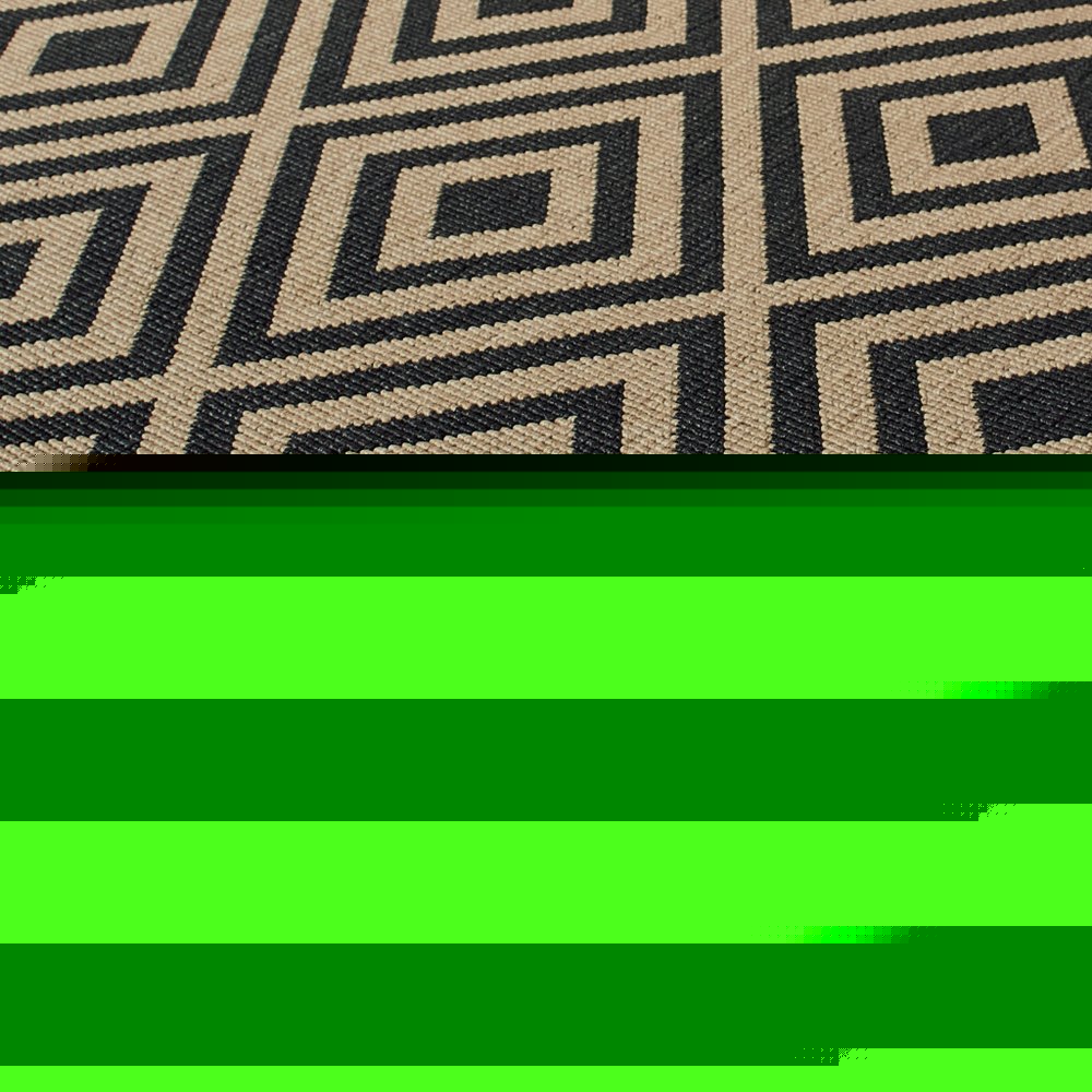 5' X 8' Black and Tan Geometric Stain Resistant Indoor Outdoor Area Rug