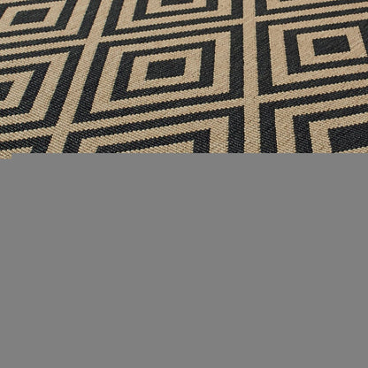 5' X 8' Black and Tan Geometric Stain Resistant Indoor Outdoor Area Rug