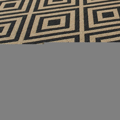 7' X 10' Black and Tan Geometric Stain Resistant Indoor Outdoor Area Rug