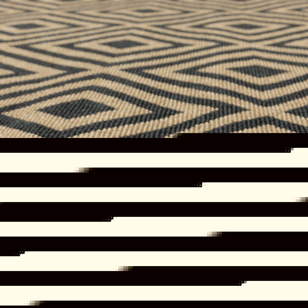 9' X 13' Black and Tan Geometric Stain Resistant Indoor Outdoor Area Rug