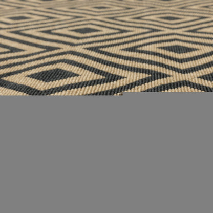 9' X 13' Black and Tan Geometric Stain Resistant Indoor Outdoor Area Rug