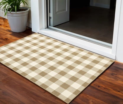 2' X 4' Gray and Ivory Geometric Stain Resistant Indoor Outdoor Area Rug