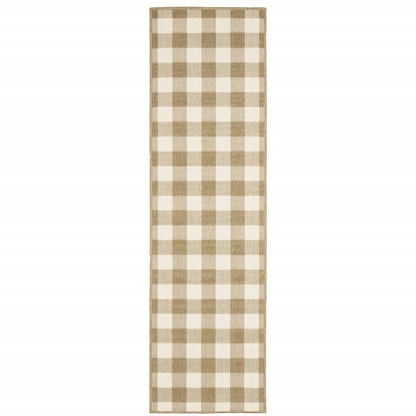 2' X 8' Gray and Ivory Geometric Stain Resistant Indoor Outdoor Area Rug