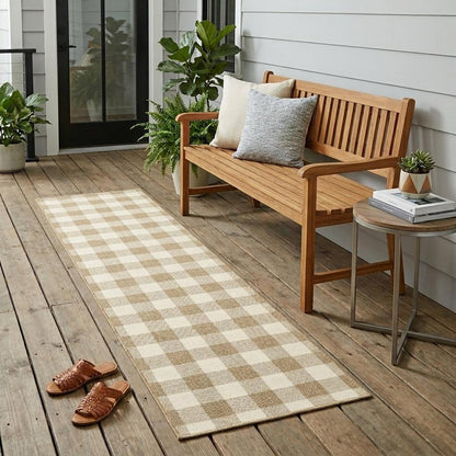 2' X 8' Gray and Ivory Geometric Stain Resistant Indoor Outdoor Area Rug