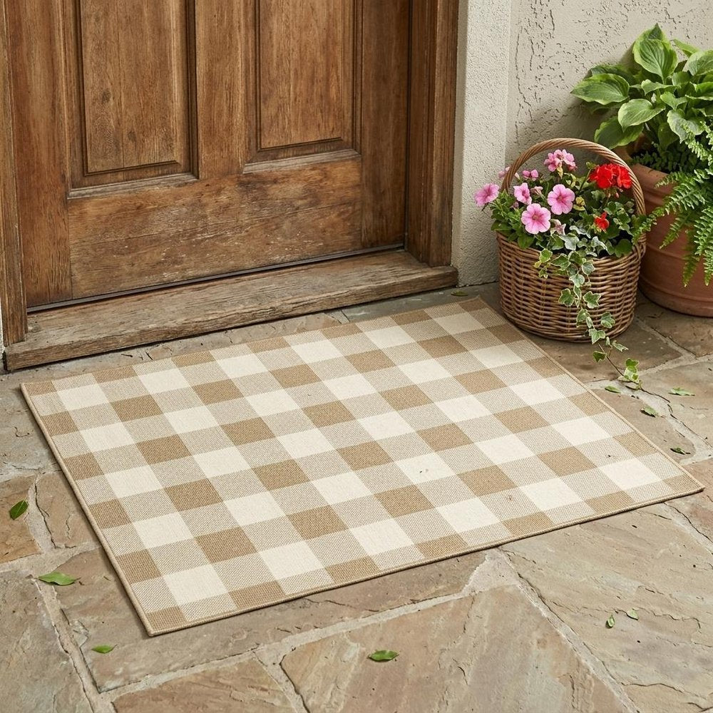 2' X 4' Gray and Ivory Geometric Stain Resistant Indoor Outdoor Area Rug