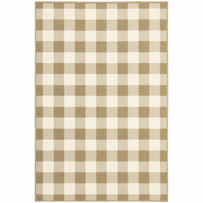 7' X 10' Gray and Ivory Geometric Stain Resistant Indoor Outdoor Area Rug