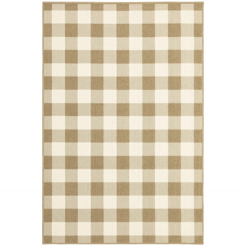 8' X 11' Gray and Ivory Geometric Stain Resistant Indoor Outdoor Area Rug
