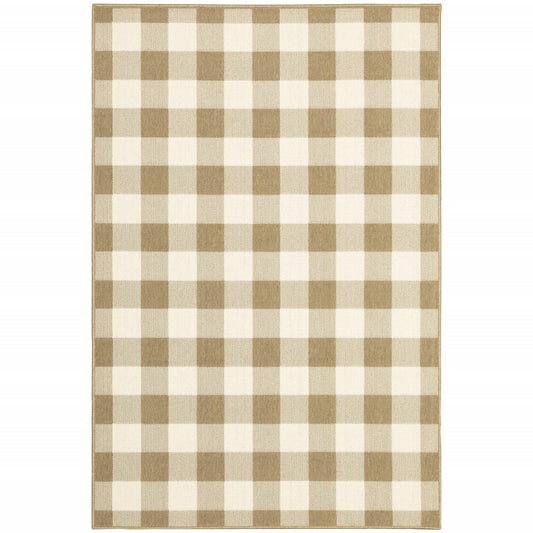 8' X 11' Gray and Ivory Geometric Stain Resistant Indoor Outdoor Area Rug