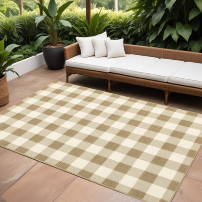 8' X 11' Gray and Ivory Geometric Stain Resistant Indoor Outdoor Area Rug