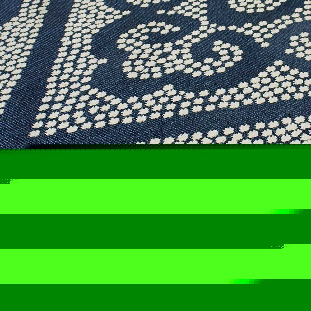 2' X 4' Blue and Ivory Geometric Stain Resistant Indoor Outdoor Area Rug