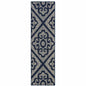 2' X 8' Blue and Ivory Geometric Stain Resistant Indoor Outdoor Area Rug