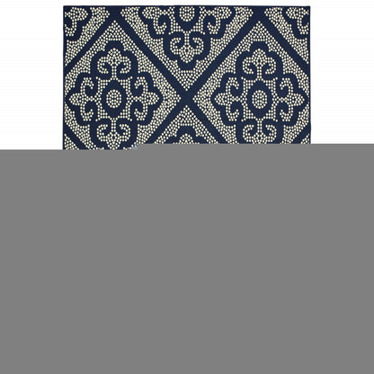 8' X 11' Blue and Ivory Geometric Stain Resistant Indoor Outdoor Area Rug