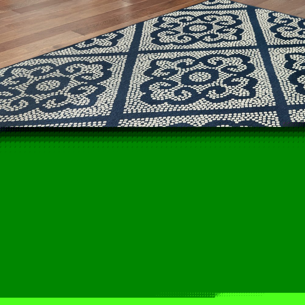 8' X 11' Blue and Ivory Geometric Stain Resistant Indoor Outdoor Area Rug
