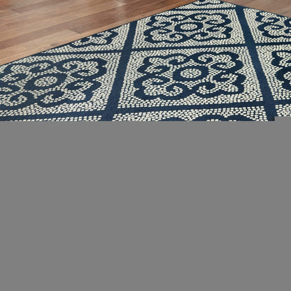 8' X 11' Blue and Ivory Geometric Stain Resistant Indoor Outdoor Area Rug