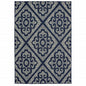 9' X 13' Blue and Ivory Geometric Stain Resistant Indoor Outdoor Area Rug