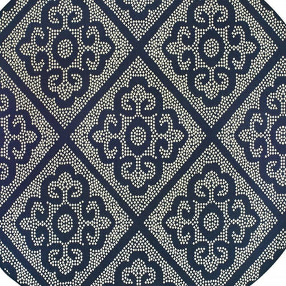 8' X 8' Blue and Ivory Round Geometric Stain Resistant Indoor Outdoor Area Rug