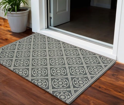 2' X 4' Gray and Ivory Geometric Stain Resistant Indoor Outdoor Area Rug