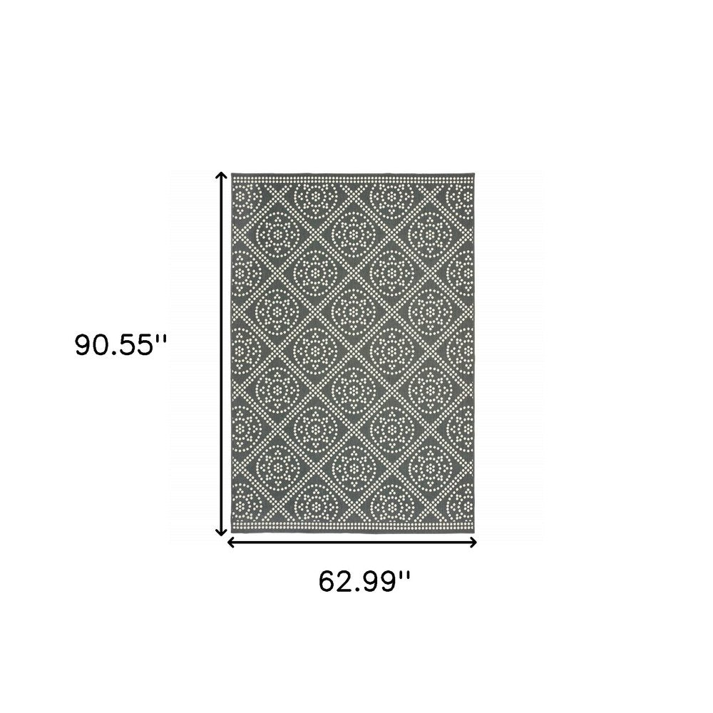 5' X 8' Gray and Ivory Geometric Stain Resistant Indoor Outdoor Area Rug