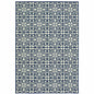 9' X 13' Ivory and Blue Geometric Stain Resistant Indoor Outdoor Area Rug