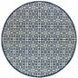 8' X 8' Ivory and Blue Round Geometric Stain Resistant Indoor Outdoor Area Rug
