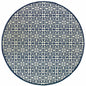 8' X 8' Ivory and Blue Round Geometric Stain Resistant Indoor Outdoor Area Rug