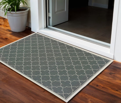 2' X 4' Gray and Ivory Geometric Stain Resistant Indoor Outdoor Area Rug