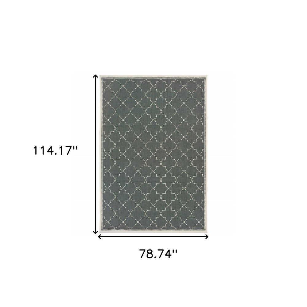 7' X 10' Gray and Ivory Geometric Stain Resistant Indoor Outdoor Area Rug