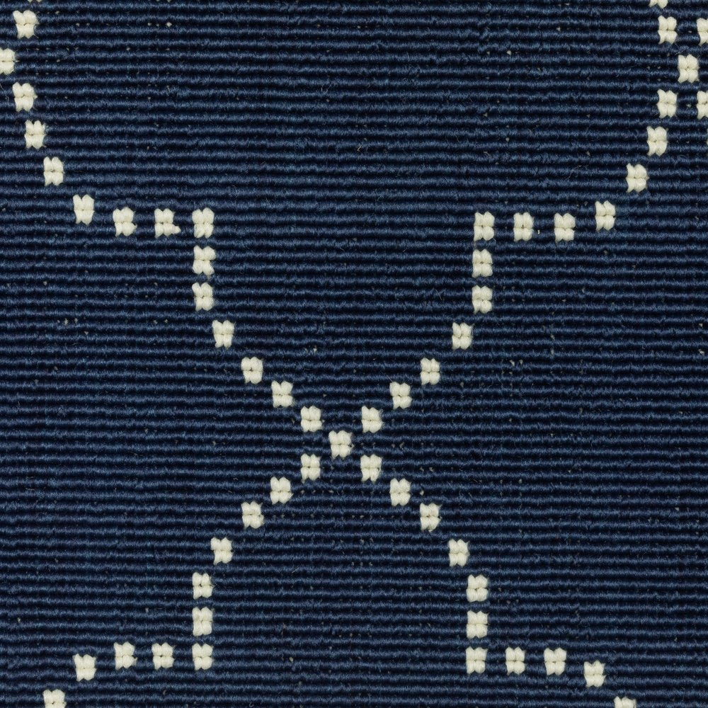 2' X 8' Blue and Ivory Geometric Stain Resistant Indoor Outdoor Area Rug