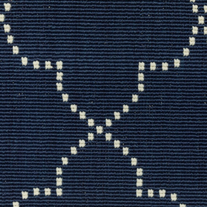 2' X 8' Blue and Ivory Geometric Stain Resistant Indoor Outdoor Area Rug