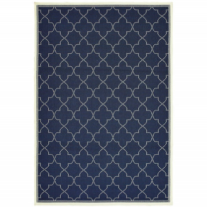4' X 6' Blue and Ivory Geometric Stain Resistant Indoor Outdoor Area Rug