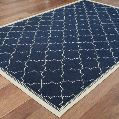 4' X 6' Blue and Ivory Geometric Stain Resistant Indoor Outdoor Area Rug