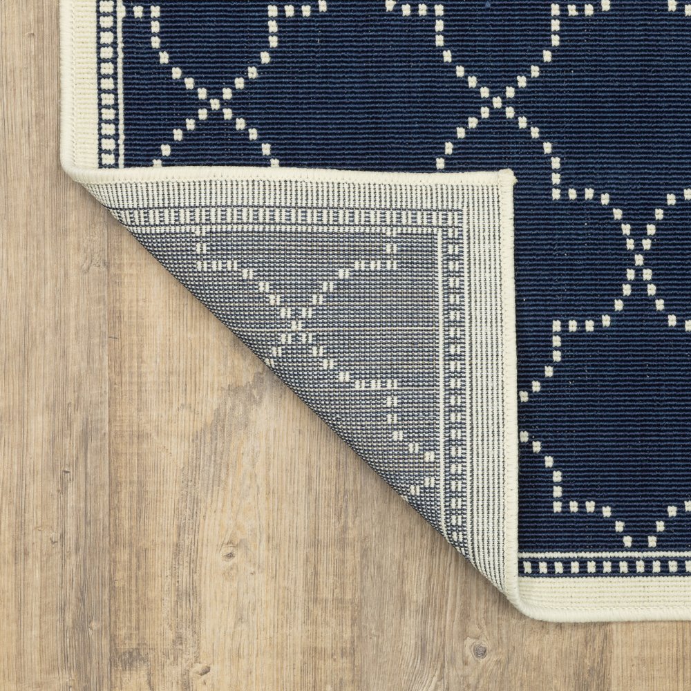 4' X 6' Blue and Ivory Geometric Stain Resistant Indoor Outdoor Area Rug