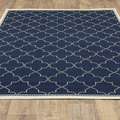 4' X 6' Blue and Ivory Geometric Stain Resistant Indoor Outdoor Area Rug