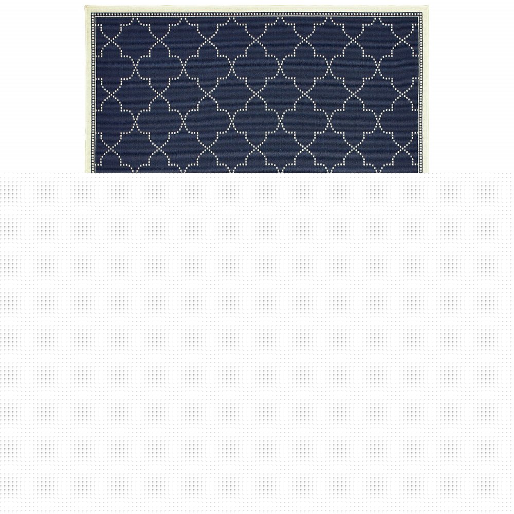 7' X 10' Blue and Ivory Geometric Stain Resistant Indoor Outdoor Area Rug