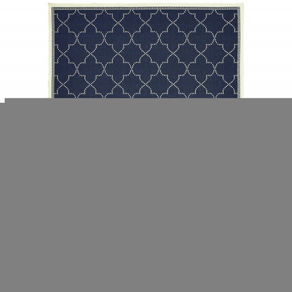 7' X 10' Blue and Ivory Geometric Stain Resistant Indoor Outdoor Area Rug