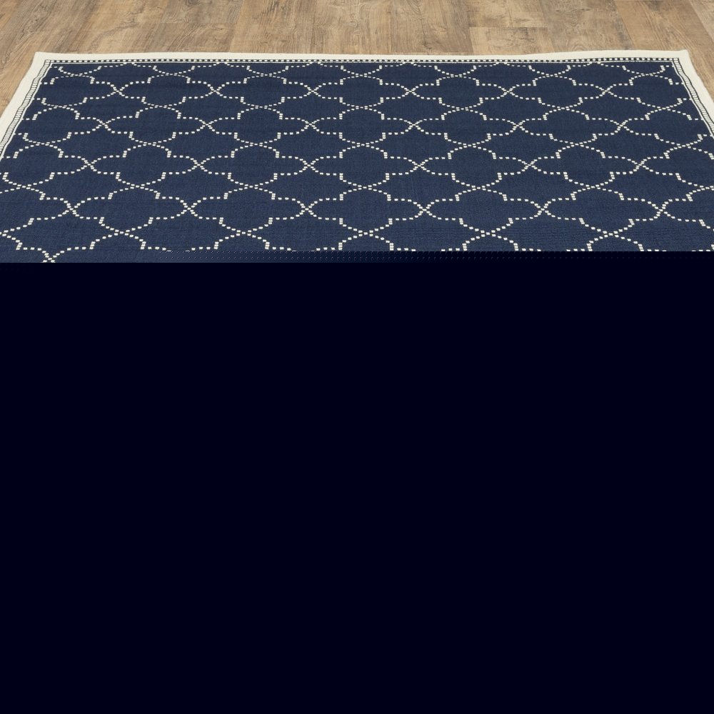 8' X 11' Blue and Ivory Geometric Stain Resistant Indoor Outdoor Area Rug